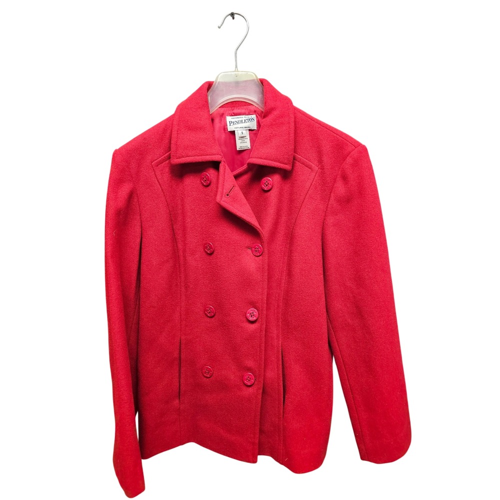 Pendleton Red Merino Wool Double Breasted Pea Coat Jacket Anchor Buttons Small